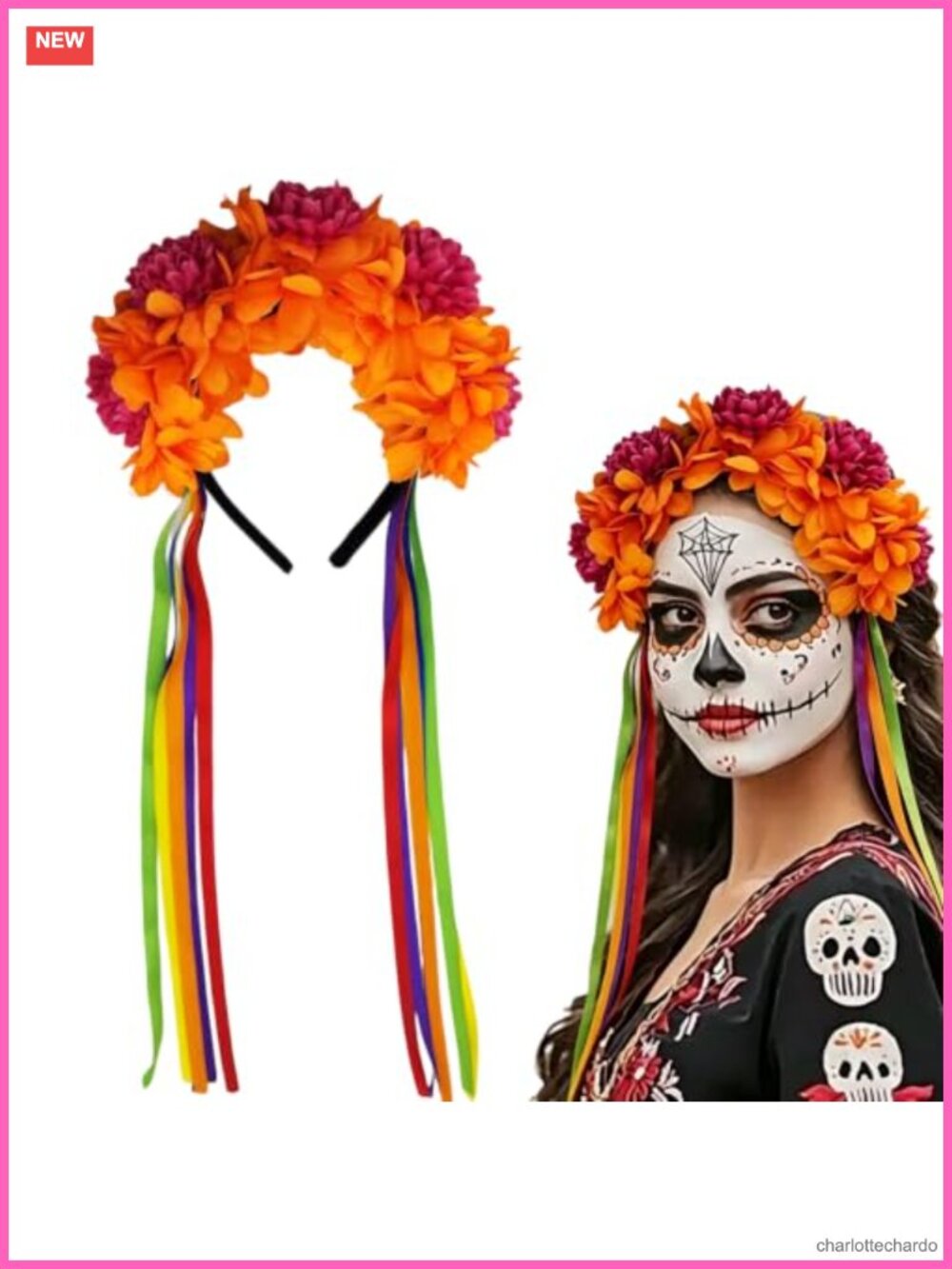 Mexican Day of the Dead Rose Flower Crown Headband Halloween Fiesta Hair